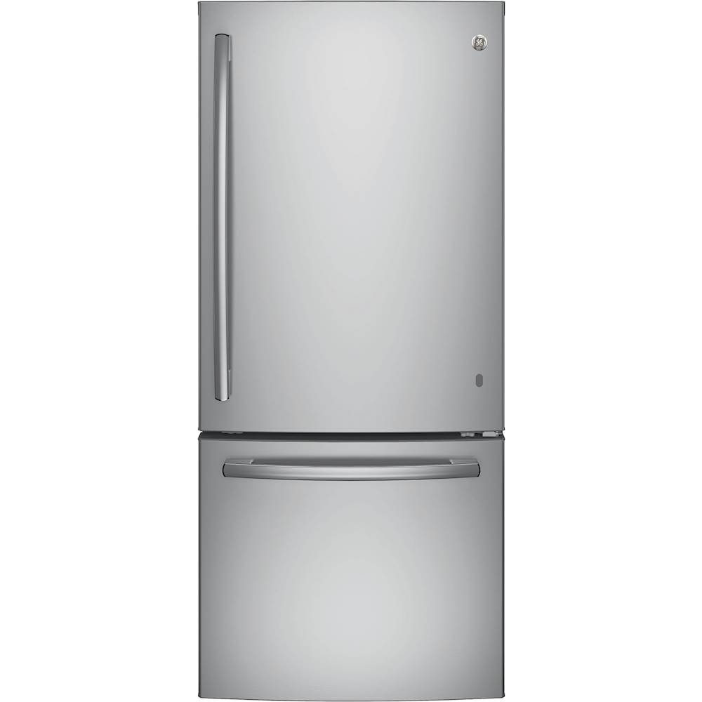 Front. GE - 21.0 Cu. Ft. Bottom-Freezer Refrigerator - Stainless Steel.