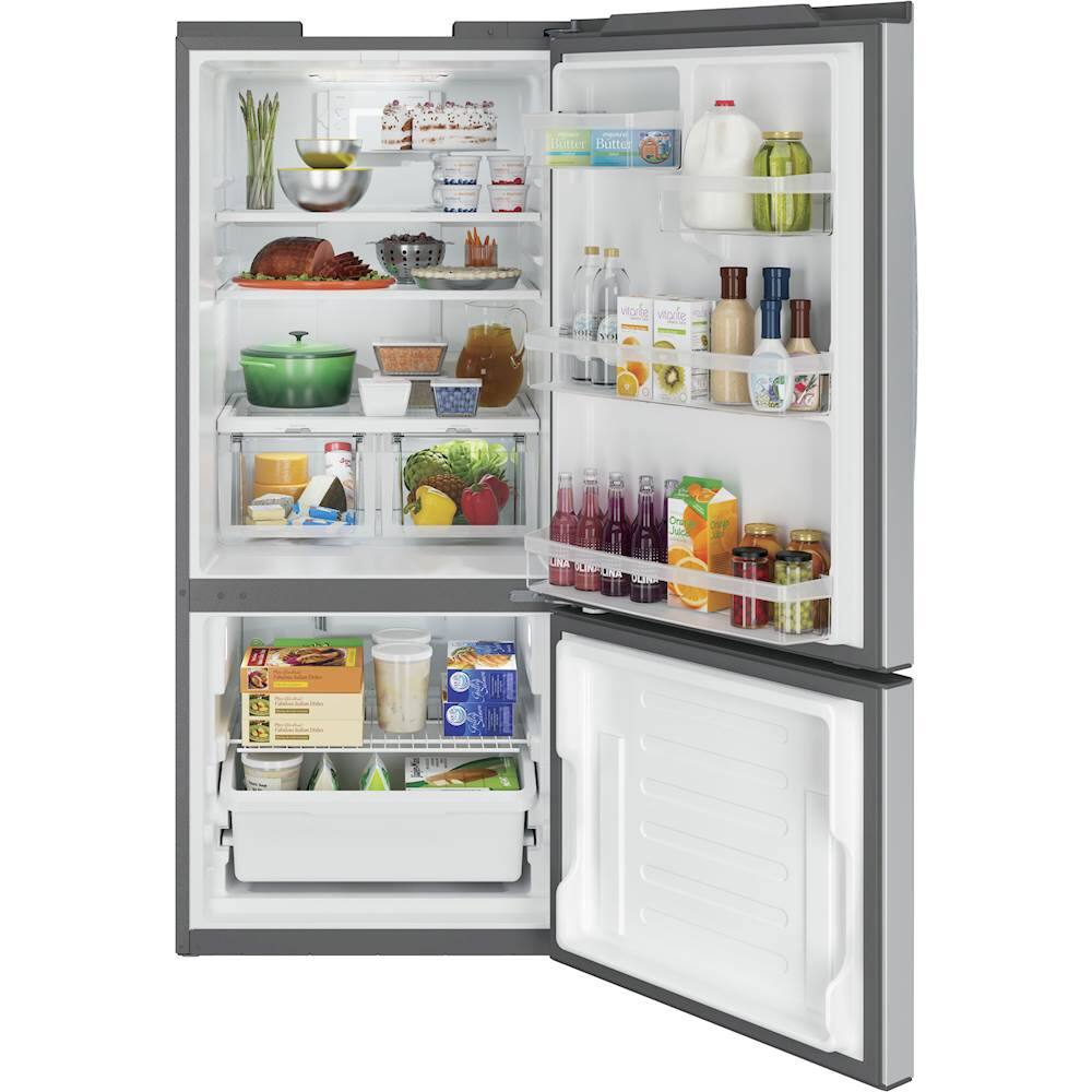 Alt View 1. GE - 21.0 Cu. Ft. Bottom-Freezer Refrigerator - Stainless Steel.