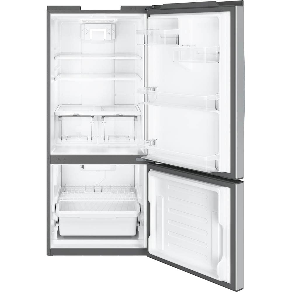 Alt View 3. GE - 21.0 Cu. Ft. Bottom-Freezer Refrigerator - Stainless Steel.