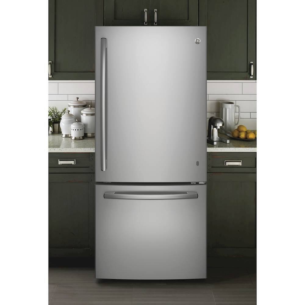 Alt View 5. GE - 21.0 Cu. Ft. Bottom-Freezer Refrigerator - Stainless Steel.