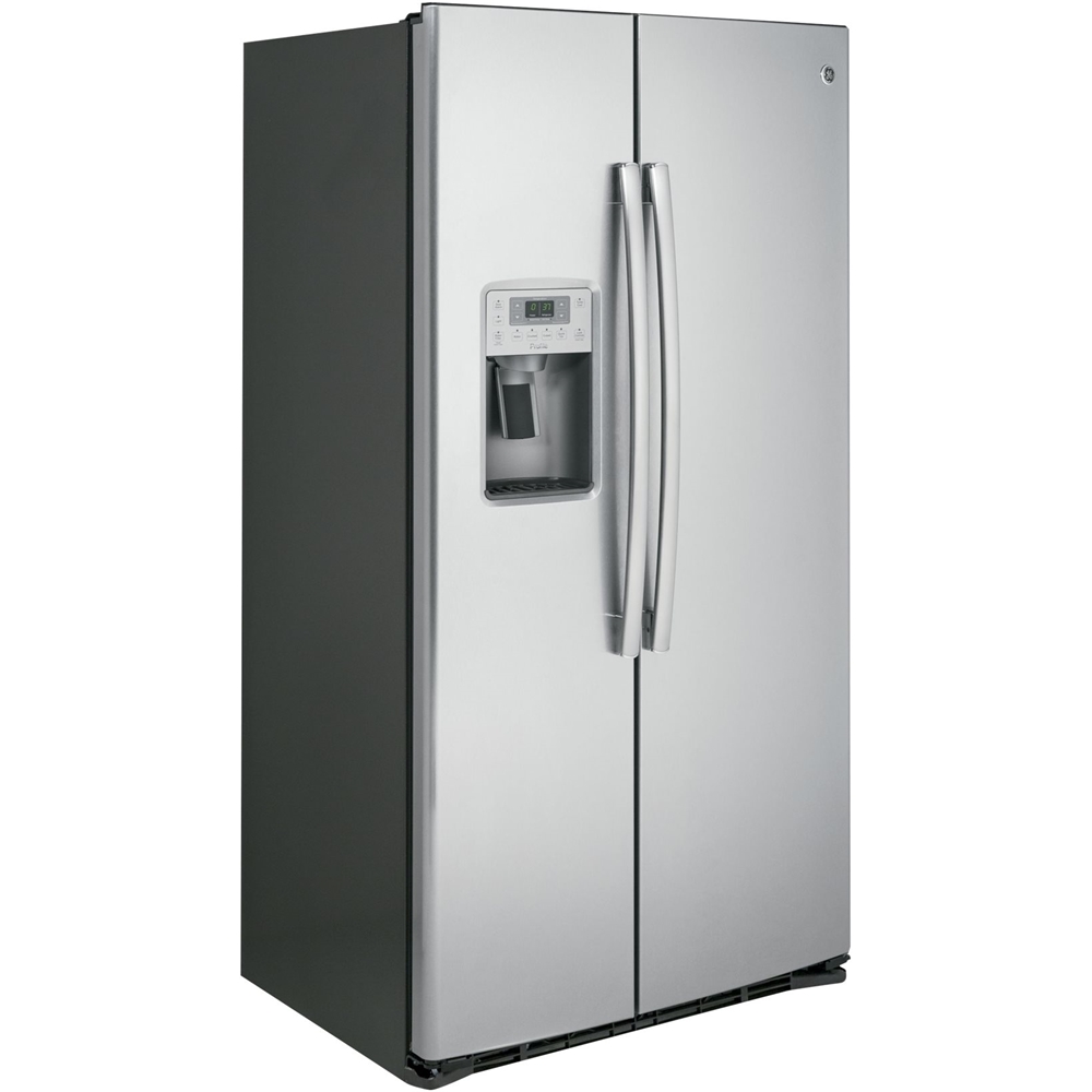 Left View: GE - Profile Series 22.1 Cu. Ft. Side-by-Side Counter-Depth Refrigerator - Stainless steel