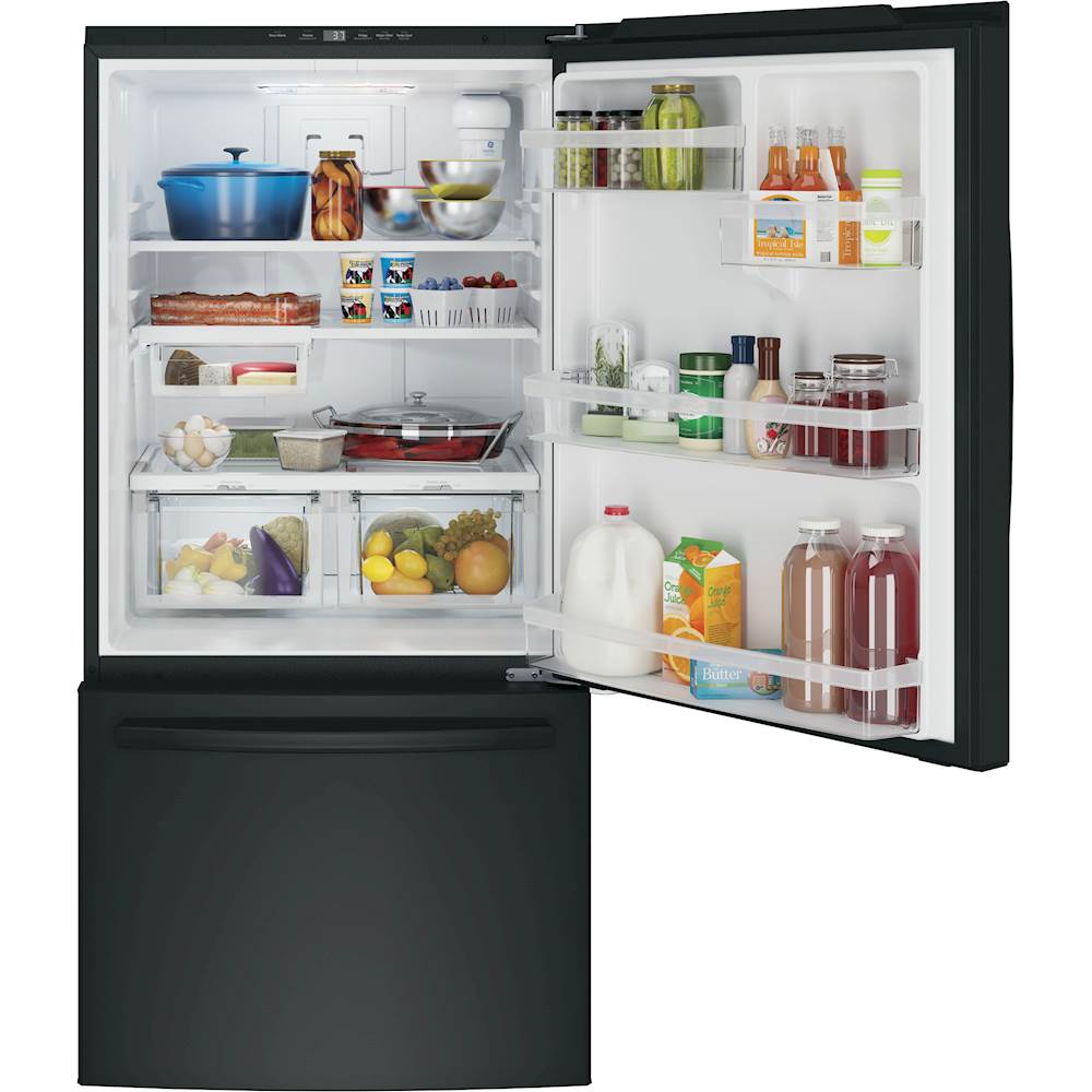 Best Buy: GE 24.9 Cu. Ft. Bottom-Freezer Refrigerator High gloss black ...