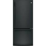 GE - 20.9 Cu. Ft. Bottom-Freezer Refrigerator - High gloss black - Front_Standard