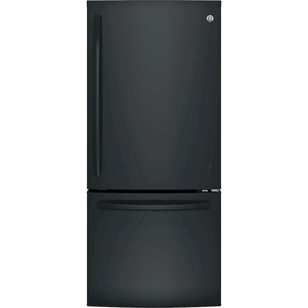 GE - 20.9 Cu. Ft. Bottom-Freezer Refrigerator - High gloss black