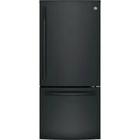 GE - 20.9 Cu. Ft. Bottom-Freezer Refrigerator - High gloss black - Front_Zoom