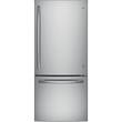 GE - 20.9 Cu. Ft. Bottom-Freezer Refrigerator - Stainless steel - Larger Front