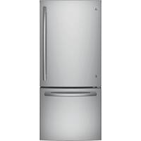 GE - 20.9 Cu. Ft. Bottom-Freezer Refrigerator - Stainless steel - Front_Zoom
