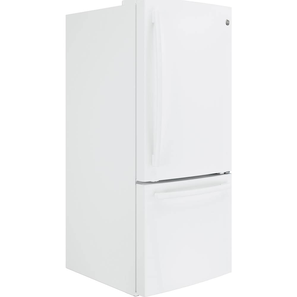 Angle View: GE - 21.0 Cu. Ft. Bottom-Freezer Refrigerator - High gloss white