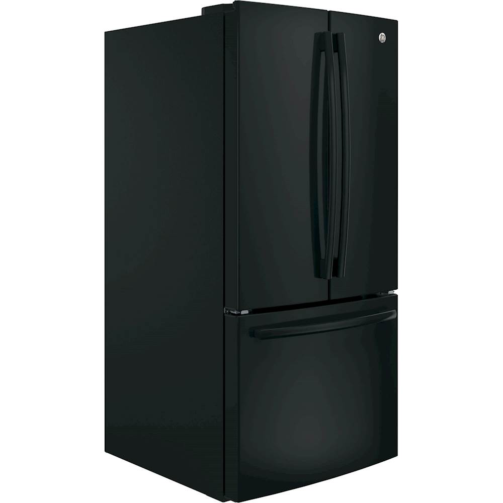 Angle View: GE - 24.7 Cu. Ft. French Door Refrigerator - High gloss black