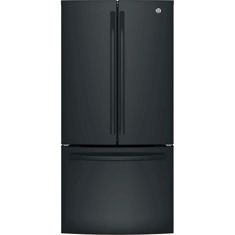 Front. GE - 24.7 Cu. Ft. French Door Refrigerator - High Gloss Black.
