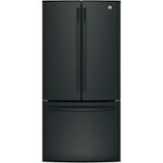 Front. GE - 24.7 Cu. Ft. French Door Refrigerator - High Gloss Black.