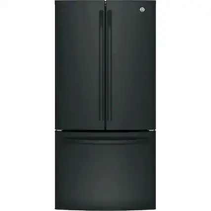Front. GE - 24.7 Cu. Ft. French Door Refrigerator - High Gloss Black.