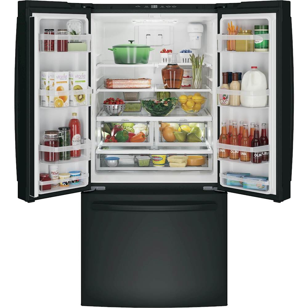 Alt View 1. GE - 24.7 Cu. Ft. French Door Refrigerator - High Gloss Black.