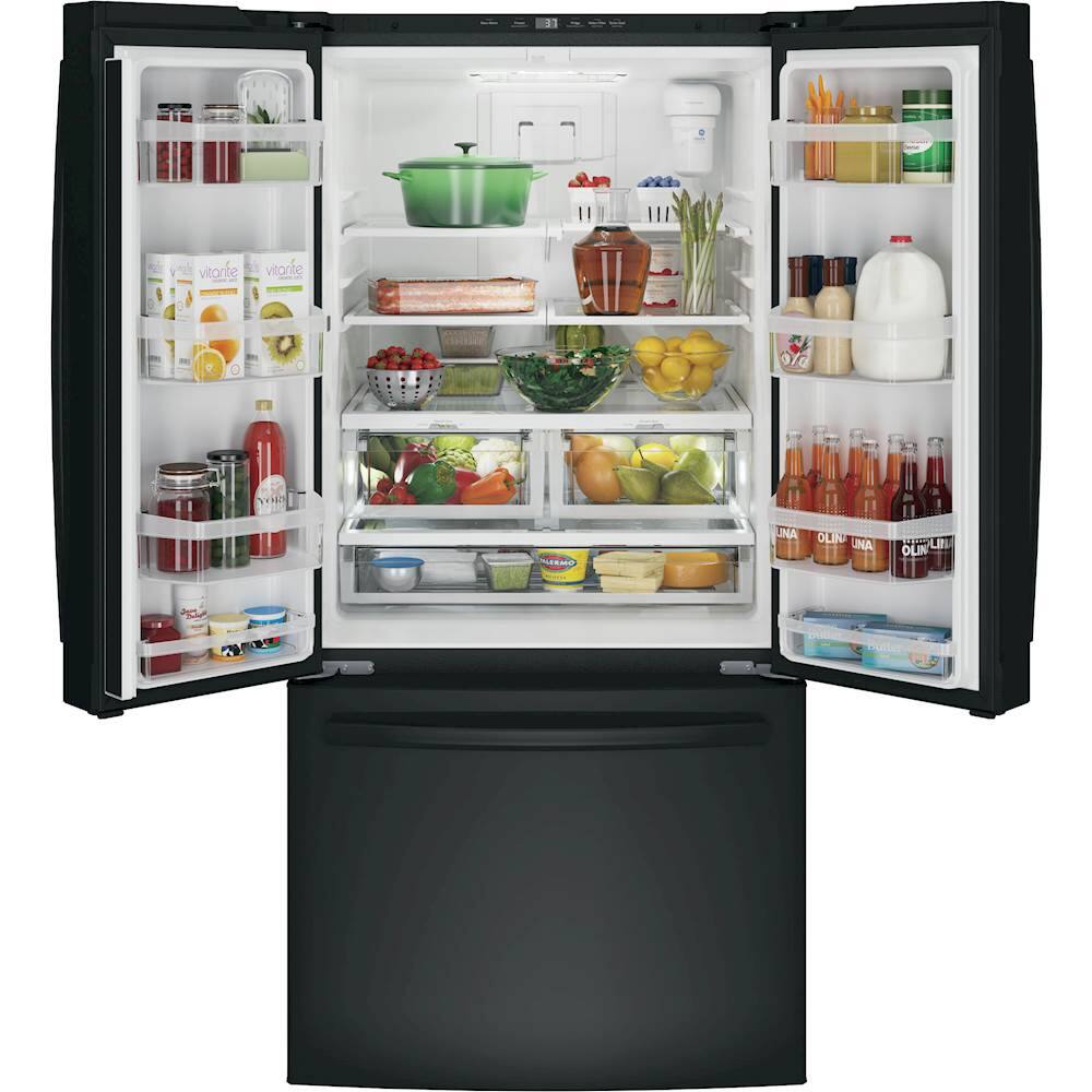 Alt View 1. GE - 24.7 Cu. Ft. French Door Refrigerator - High Gloss Black.