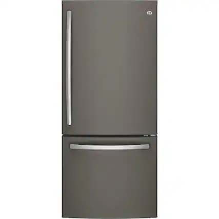 Front. GE - 21.0 Cu. Ft. Bottom-Freezer Refrigerator - Slate.