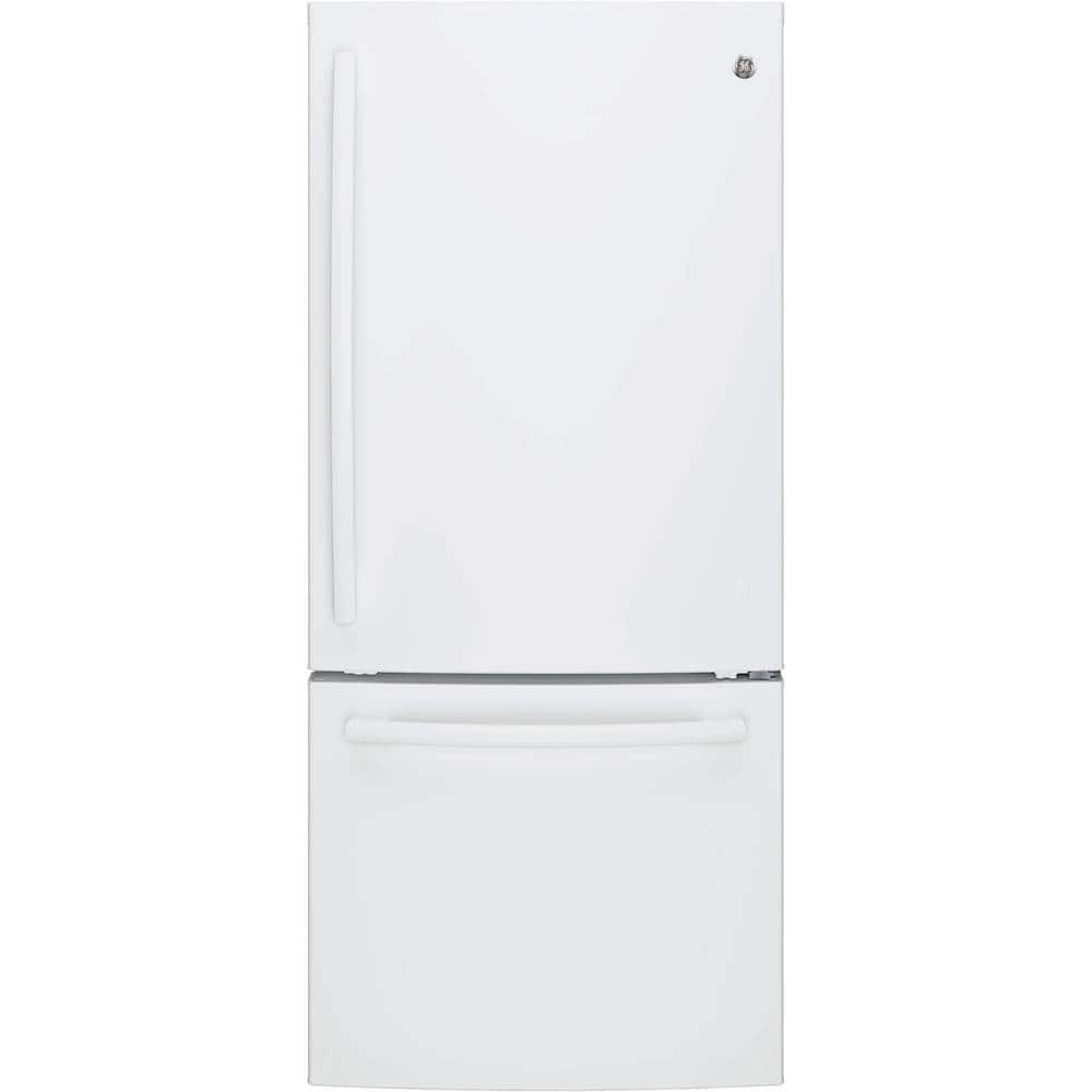 GE - 21.0 Cu. Ft. Bottom-Freezer Refrigerator with LED Internal Lighting - High Gloss White - Front_Zoom