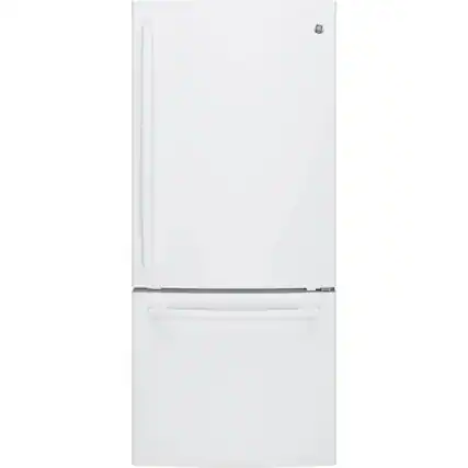 Front. GE - 21.0 Cu. Ft. Bottom-Freezer Refrigerator - High Gloss White.