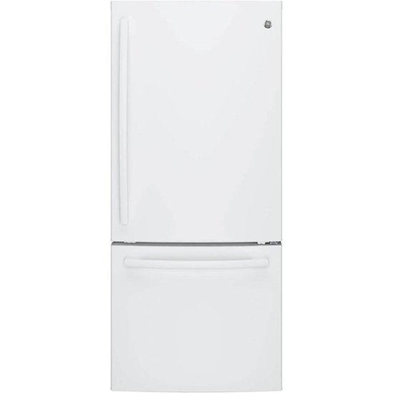Front Zoom. GE - 20.9 Cu. Ft. Bottom-Freezer Refrigerator - High gloss white.