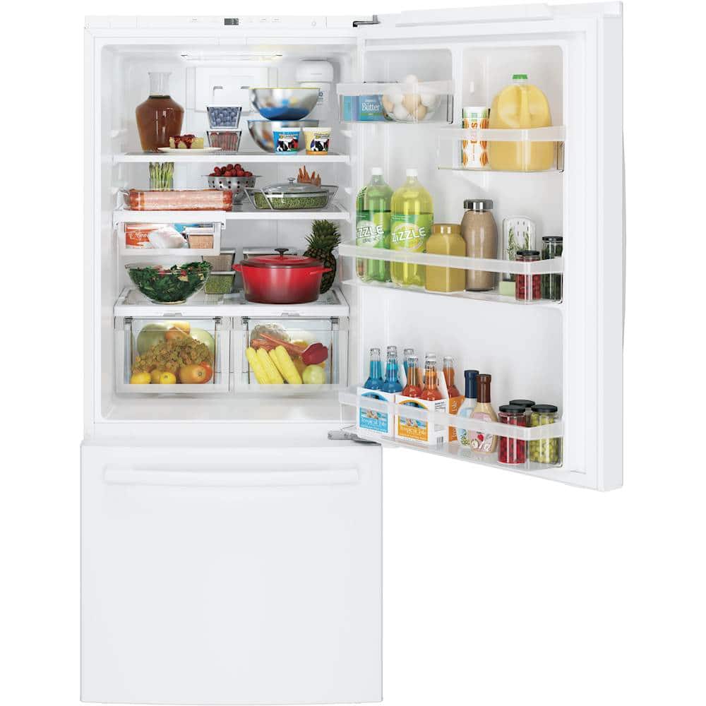 Alt View 1. GE - 21.0 Cu. Ft. Bottom-Freezer Refrigerator - High Gloss White.