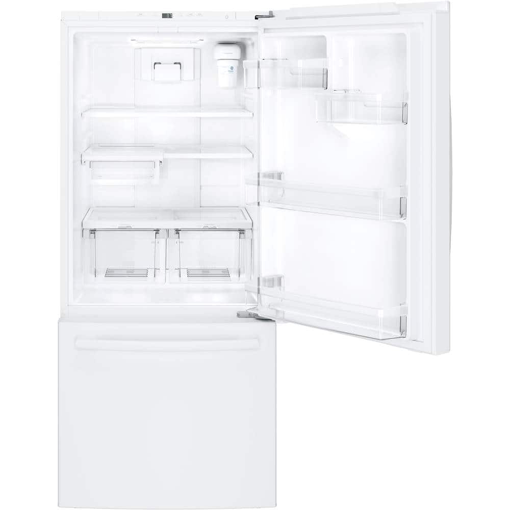 Alt View 3. GE - 21.0 Cu. Ft. Bottom-Freezer Refrigerator - High Gloss White.