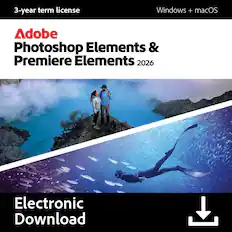 3-year term license
Windows + macOS
Adobe Photoshop Elements & Premiere Elements 2026
Electronic Download
