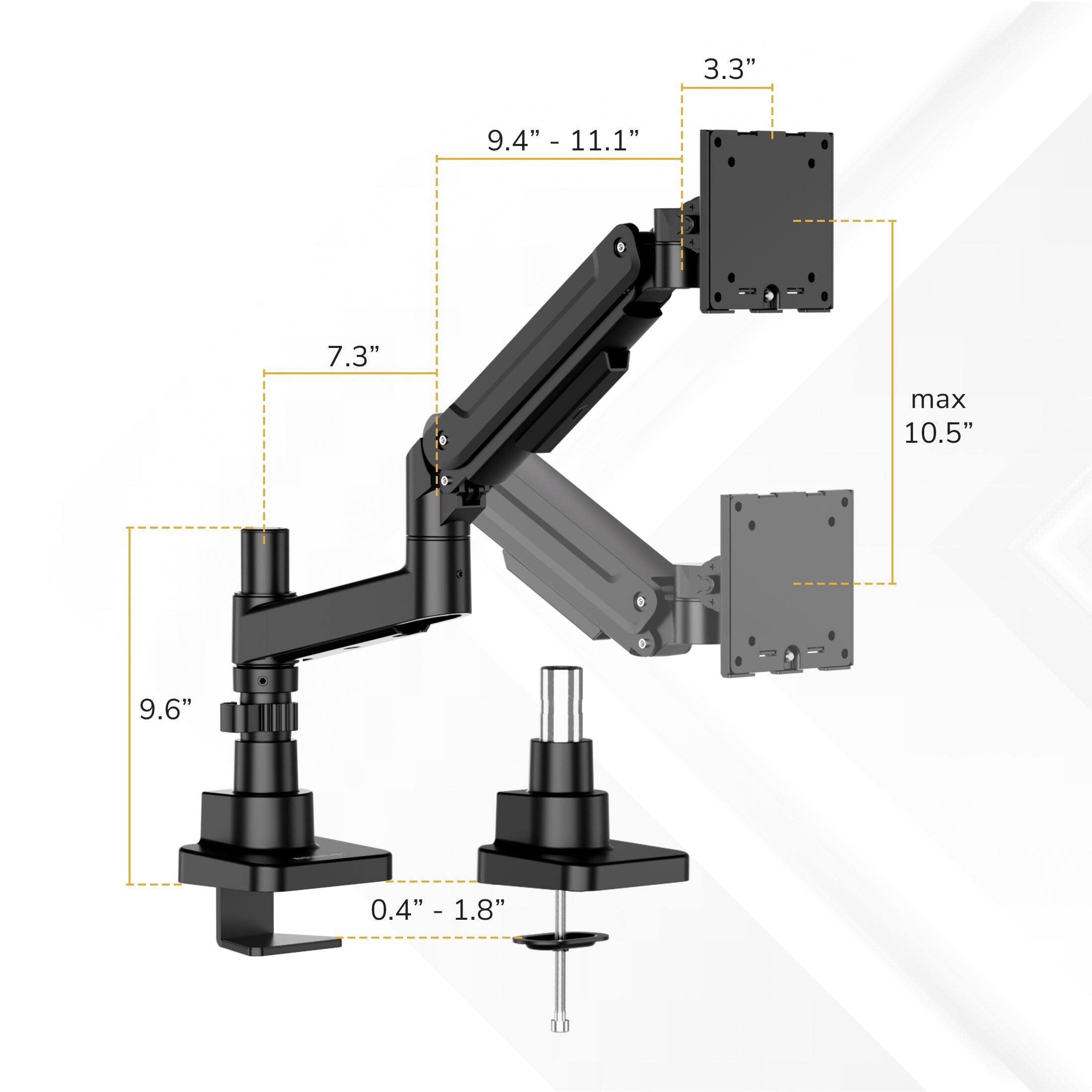 3.3"  
9.4" - 11.1"  
9.4" - 7.3"  
max 10.5"  
9.6"  
0.4" - 1.8"