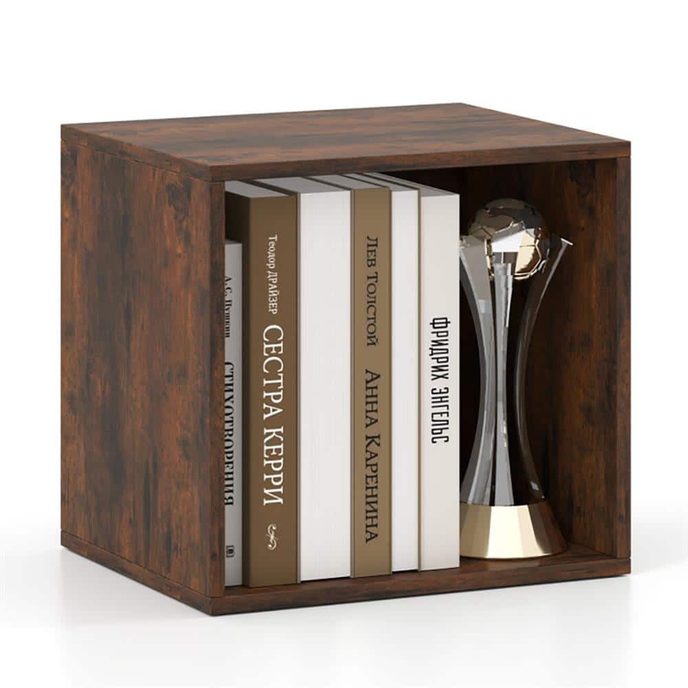 Kadyn - Storage Shelf, Bookcase,Cube Storage Organizer Stackable Open Book Shelf Wooden Display Shelving Unit-Rustic Brown - White