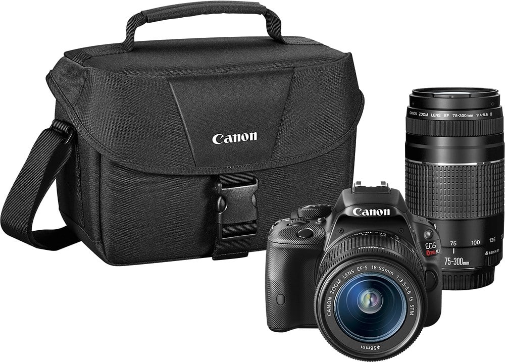 Front. Canon - EOS Rebel SL1 DSLR Camera with 18-55mm STM and 75-300mm III Lenses - Black.