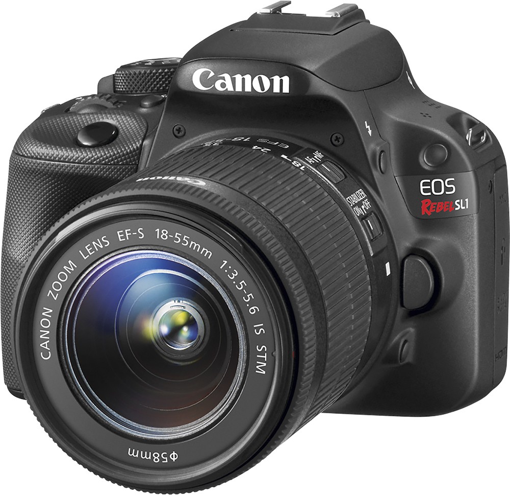 Left. Canon - EOS Rebel SL1 DSLR Camera with 18-55mm STM and 75-300mm III Lenses - Black.