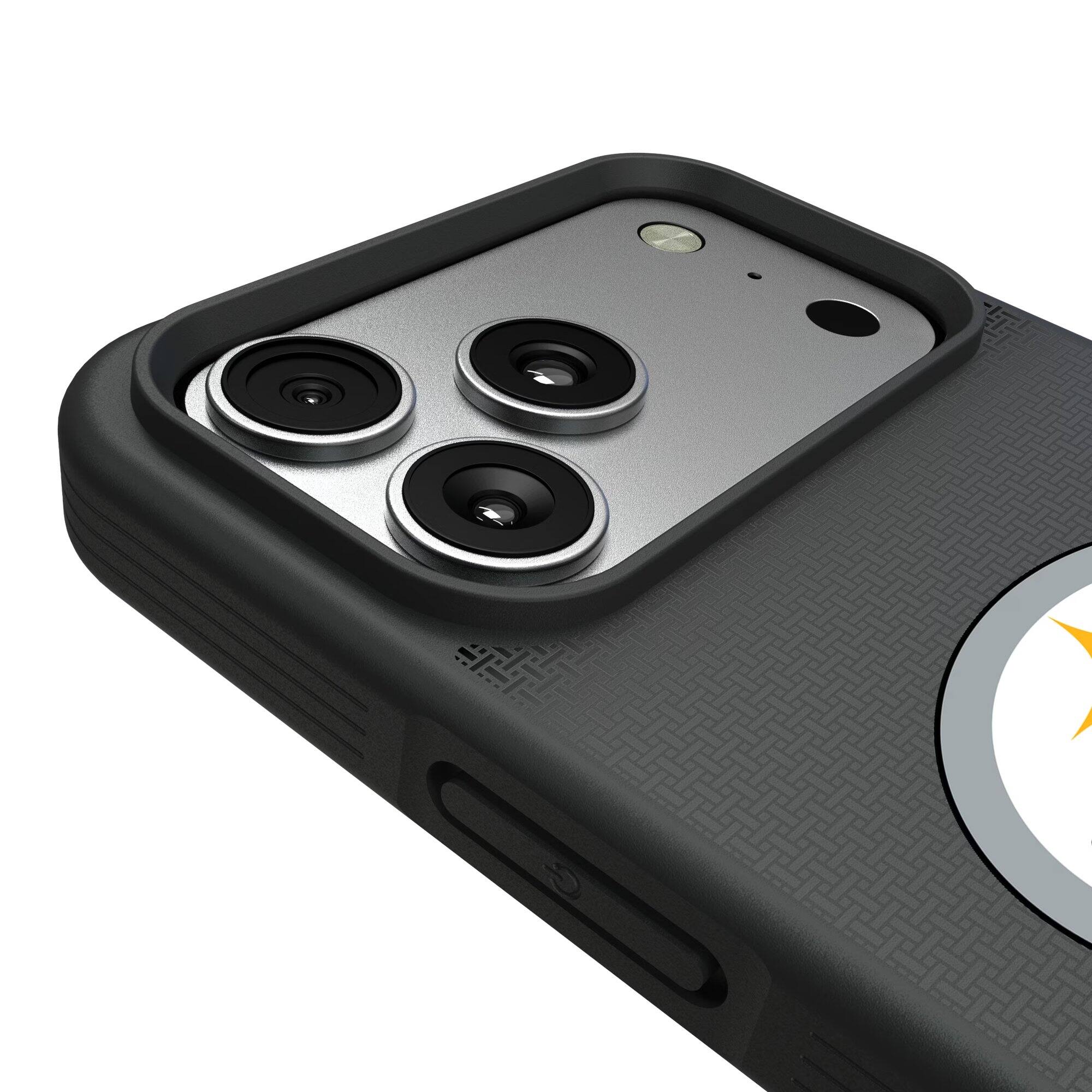 Alt View 2. Keyscaper - Pittsburgh Steelers Bump Case with 8.2ft Drop Protection - 15 Plus - Black.