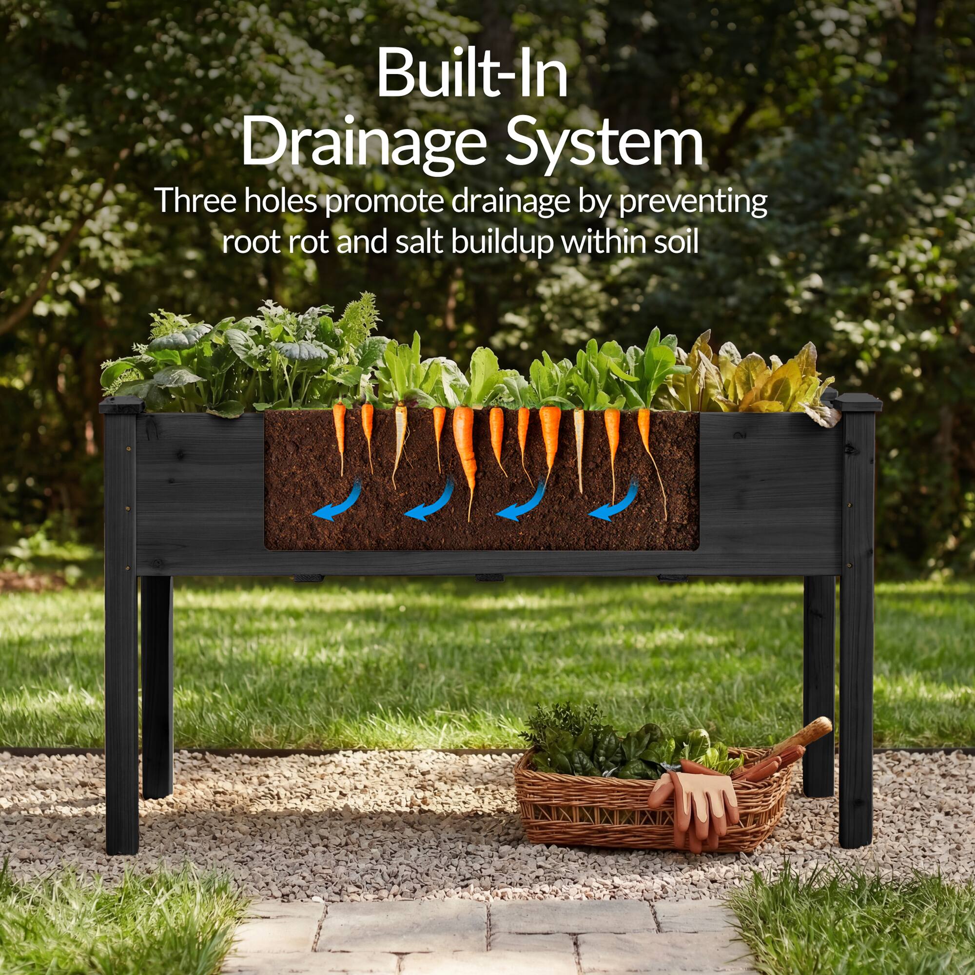 Built-In Drainage System  
Three holes promote drainage by preventing root rot and salt buildup within soil