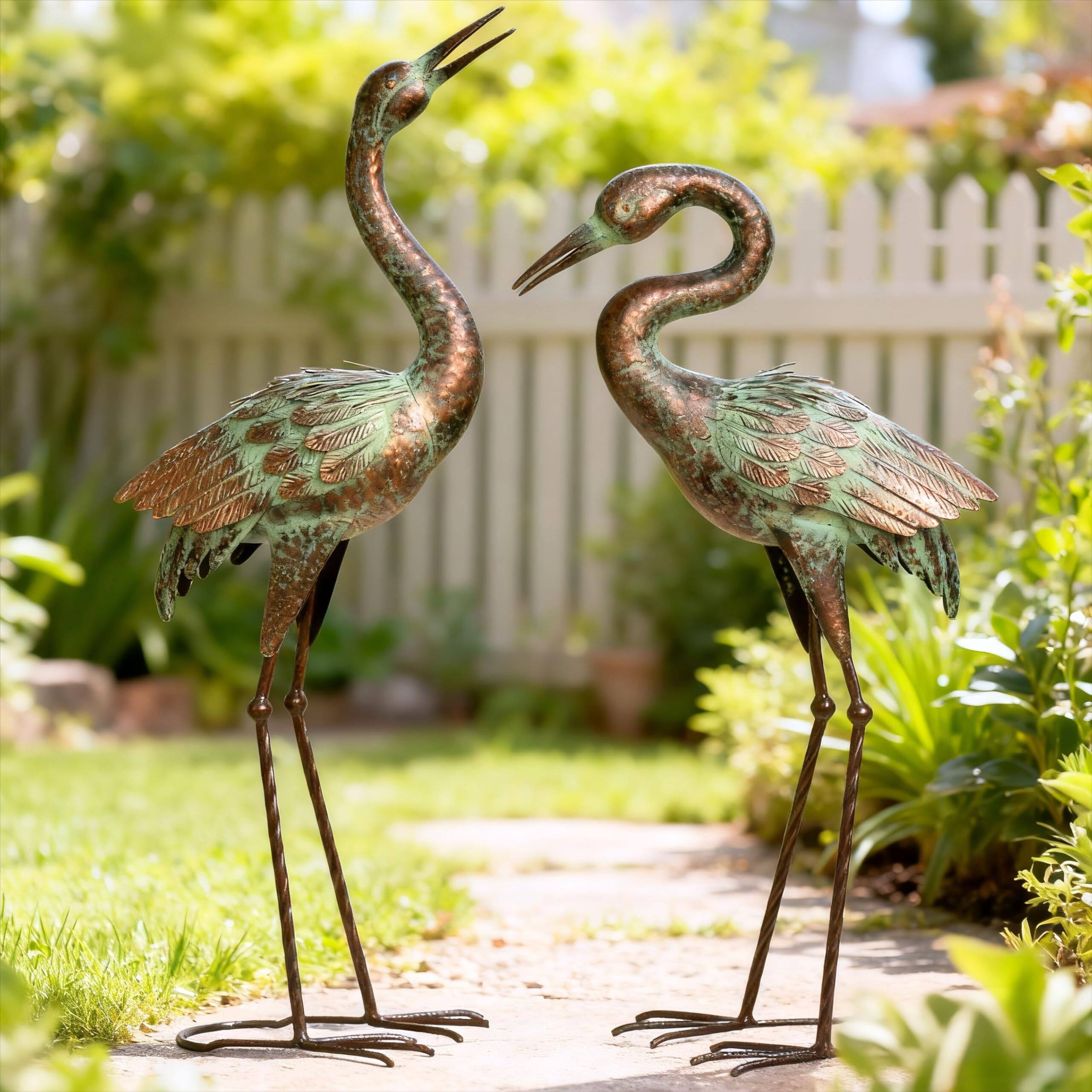 Alt View 7. Refined Abode Design - Garden Crane Statues Blue Heron Sculptures For Outdoor Cranes Decor Metal Bird Patina Art Lawn Ornaments Yard.