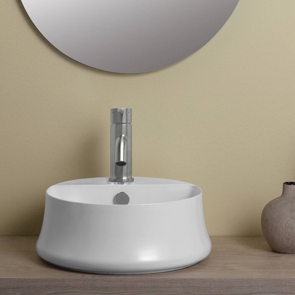 Back. Whitehaus - Britannia Round Above Mount Basin with Single Faucet Hole Drill - White.