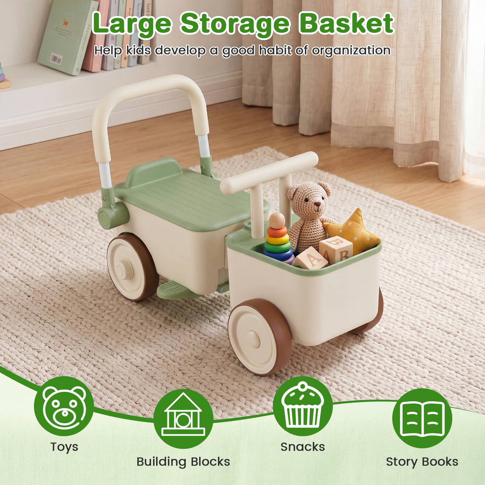 Large Storage Basket  
Help kids develop a good habit of organization  

Toys  
Building Blocks  
Snacks  
Story Books