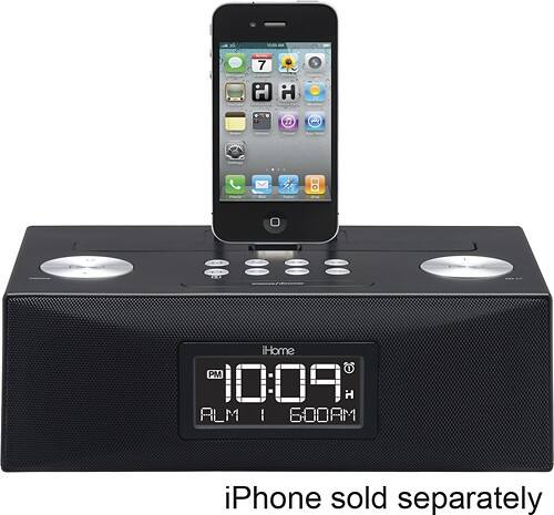 Front Standard. iHome - Dual-Alarm Clock Radio for Apple® iPad®, iPhone® and iPod® - Black.