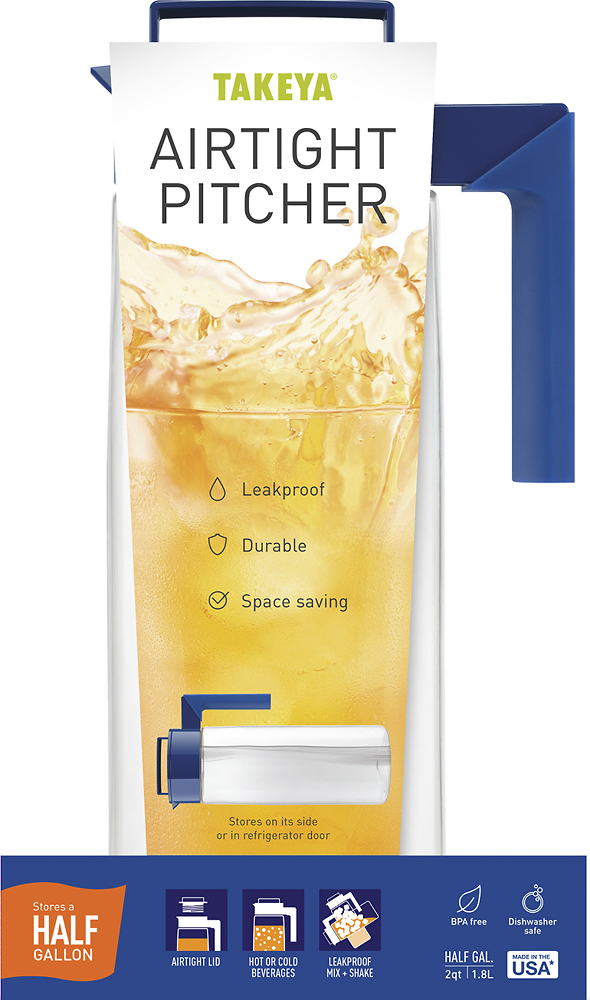 Takeya Airtight Tritan Plastic Pitcher with Lid, 1 Quart, Hot or Cold,  Black, BPA Free