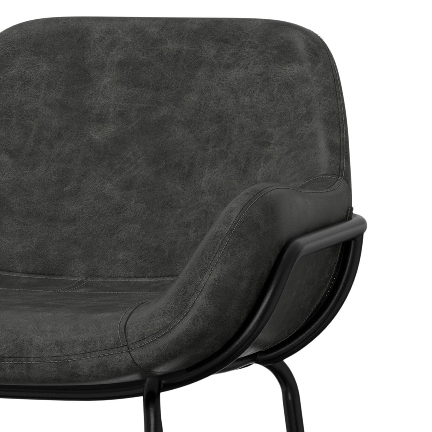 Alt View 3. Simpli Home - Mira Contemporary Bar Stool in Distressed Slate Grey  Vegan Faux Leather - Distressed Slate Grey.