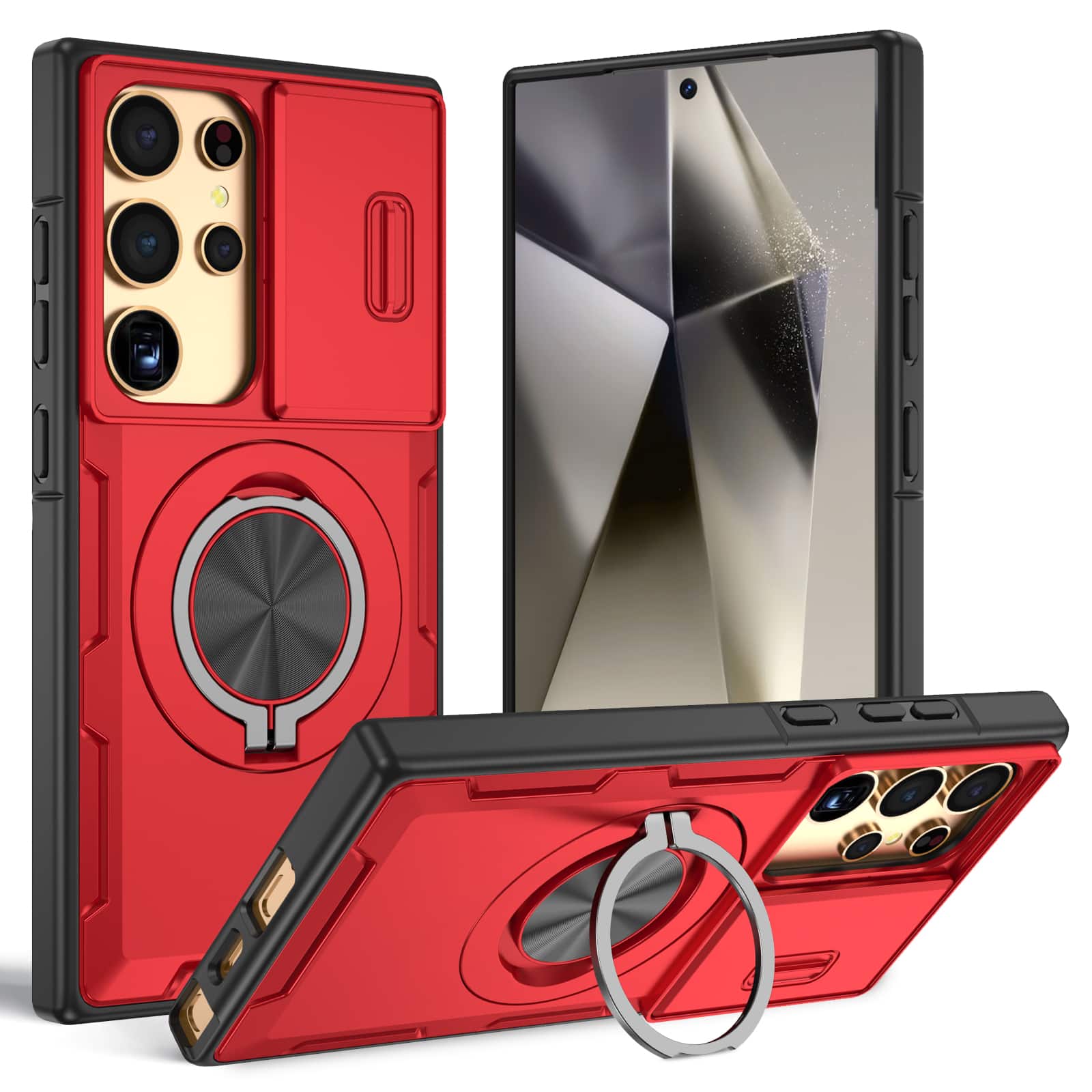 UUCOVER - For Samsung Galaxy S25 Ultra Heavy Duty Case with Slide Camera Cover, Rotatable Magnetic Ring Kickstand Shockproof Cover - Red price history on PriceWatchPro