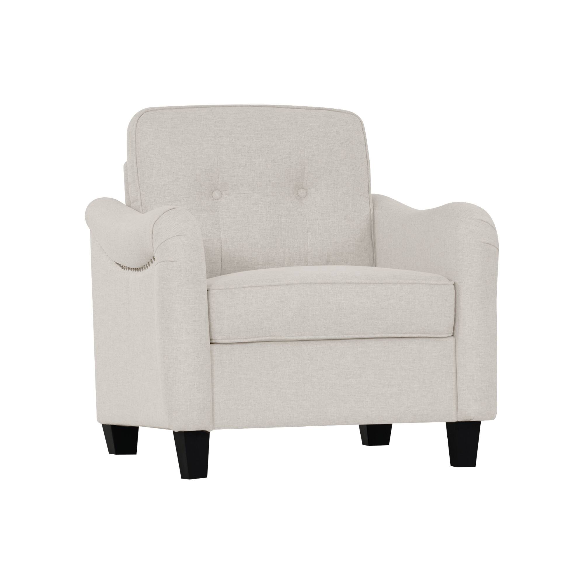 Back. Boyel Living - Modern 3-Piece Linen Fabric Living Room Set - Beige and Black.