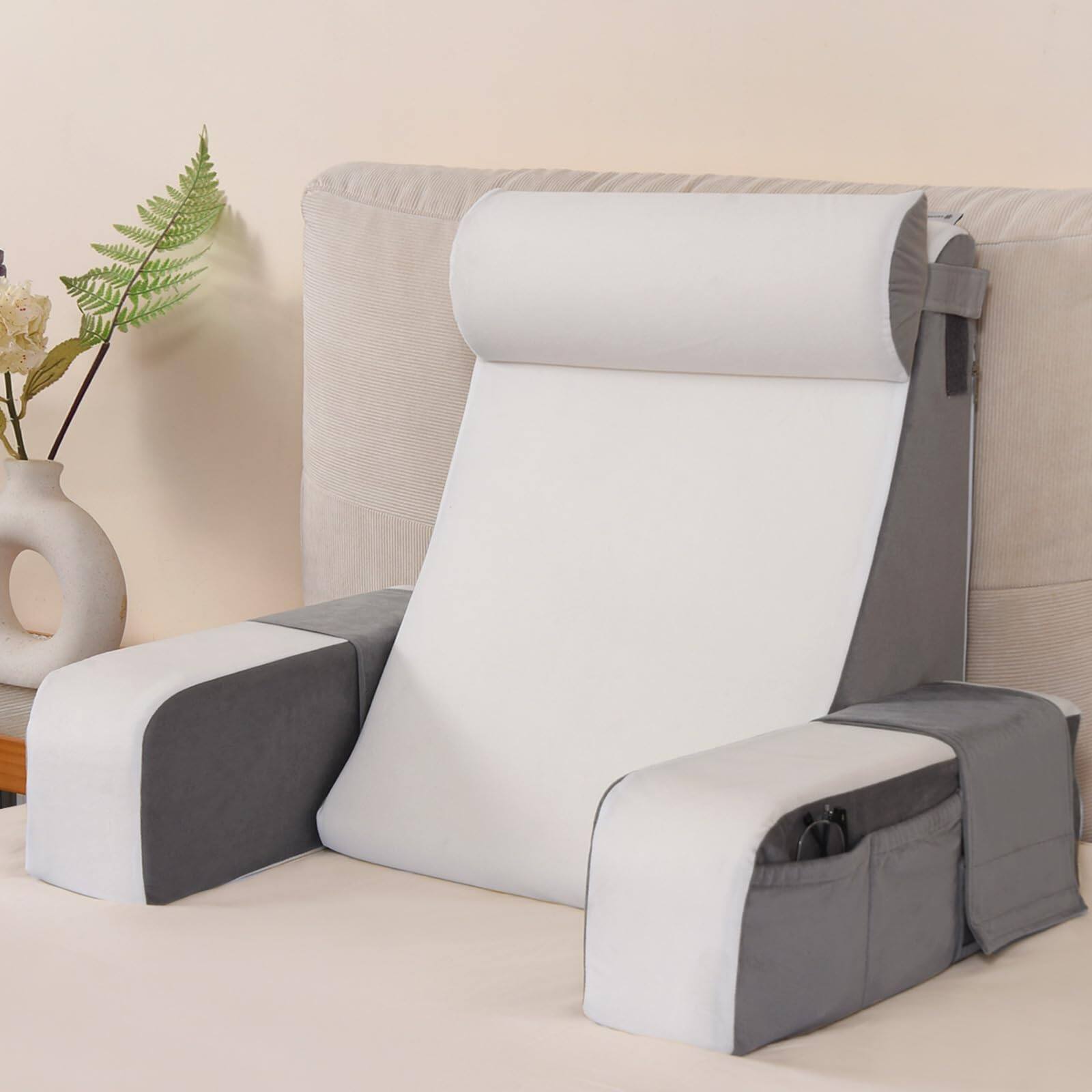 Front. MAGICAL RUBS - 21" Reading Pillow For Sitting In Bed - 60° Wedge Xl Side Pockets Support Chair Tv Gaming Working Floor Dorm Great Gi... - Gray/White 21 in(4'11" - 5'11").
