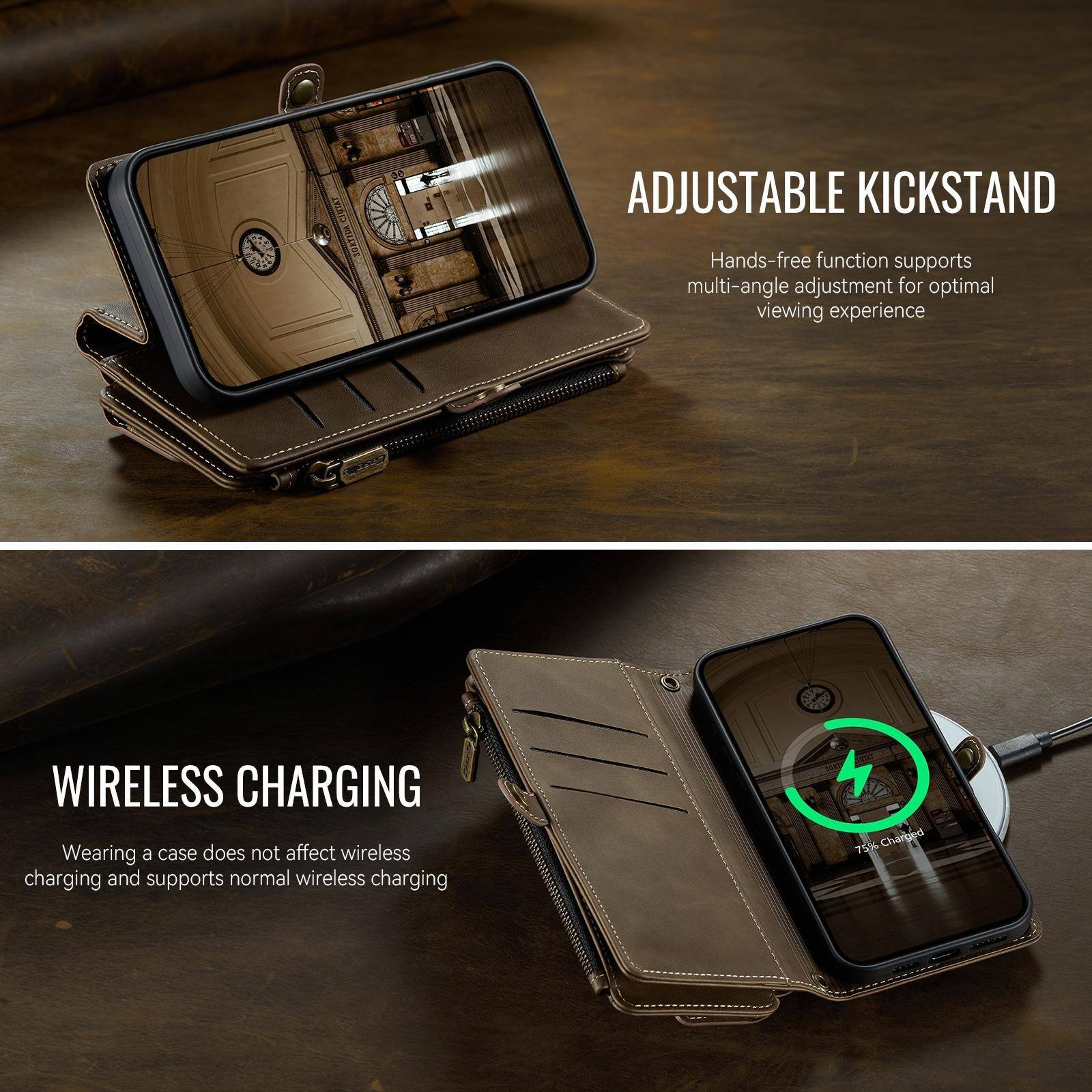 ADJUSTABLE KICKSTAND  
Hands-free function supports multi-angle adjustment for optimal viewing experience

WIRELESS CHARGING  
Wearing a case does not affect wireless charging and supports normal wireless charging