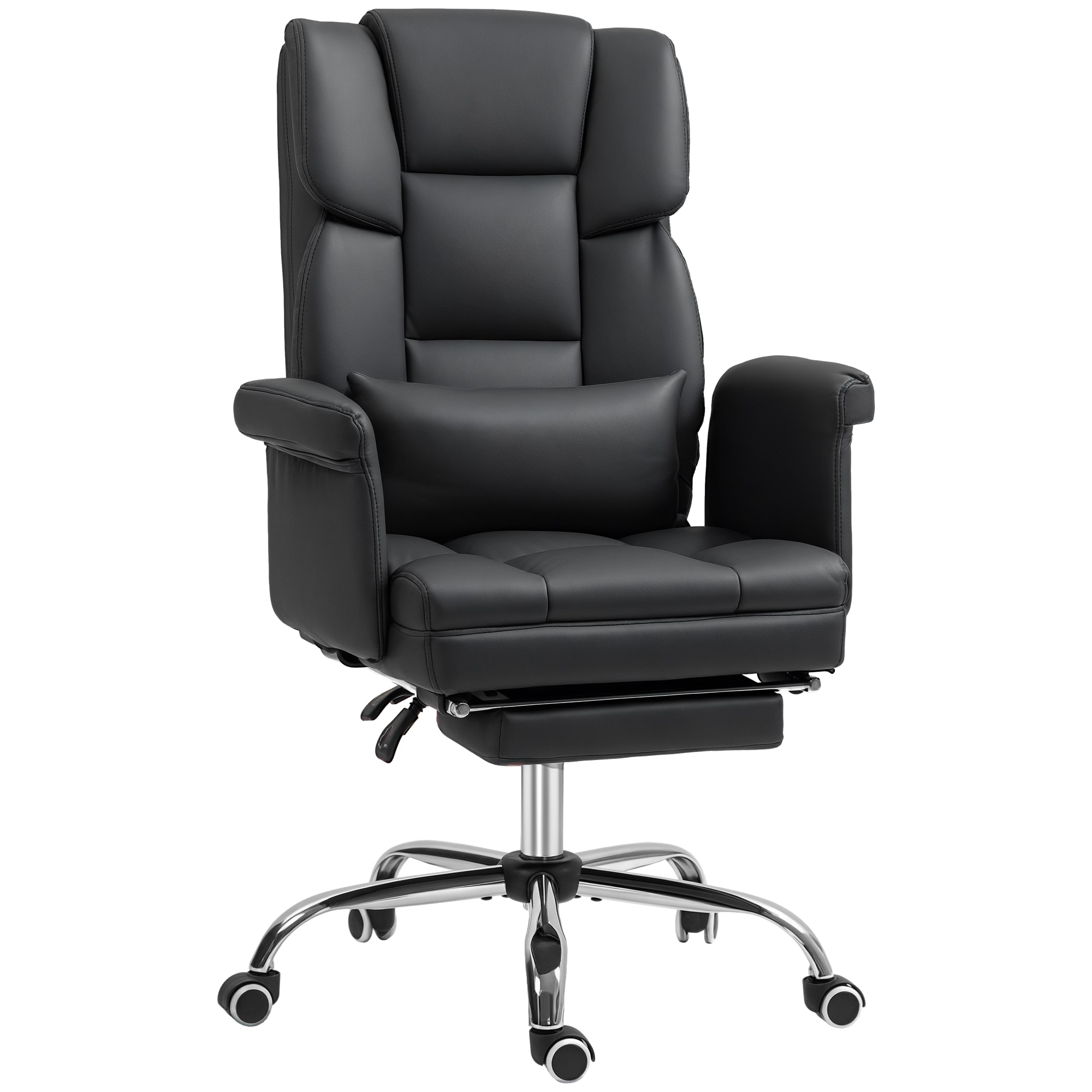 Homcom - Office Chair with Footrest and Lumbar Support, PU Leather Desk Chair, Ergonomic - Black