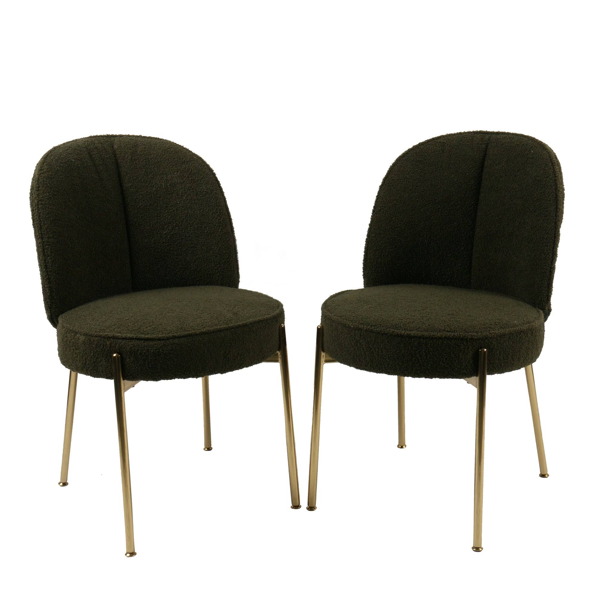 Boyel Living - Teddy Fabric Dinning Chair in Army with Adjustable Foot Nails (Set of 2) - Green