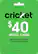 Front. Cricket Wireless - $40 Refill Card.