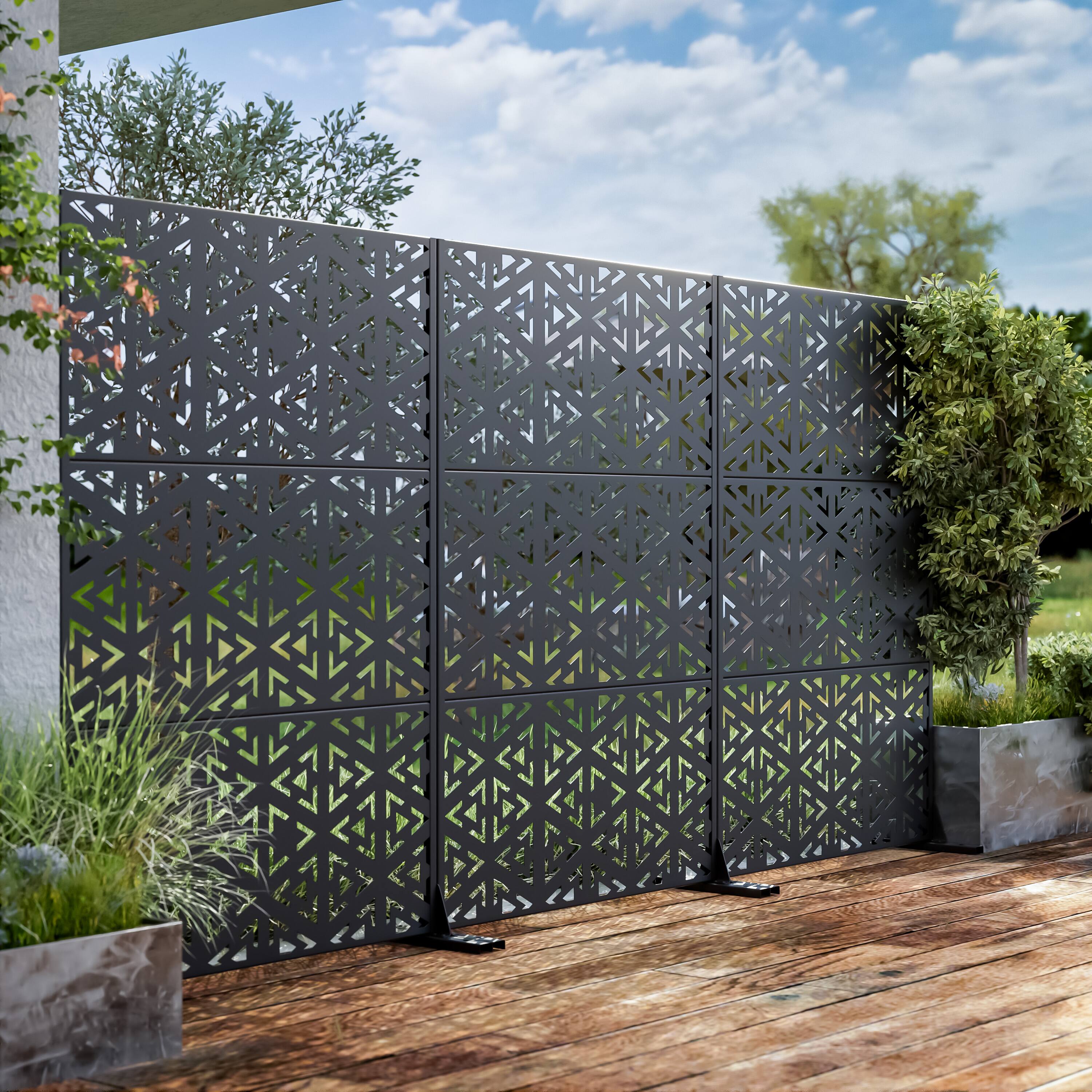 Angle. Lirago - 72 in. Galvanized Metal Outdoor Privacy Screens Garden Outdoor Fence - Black.