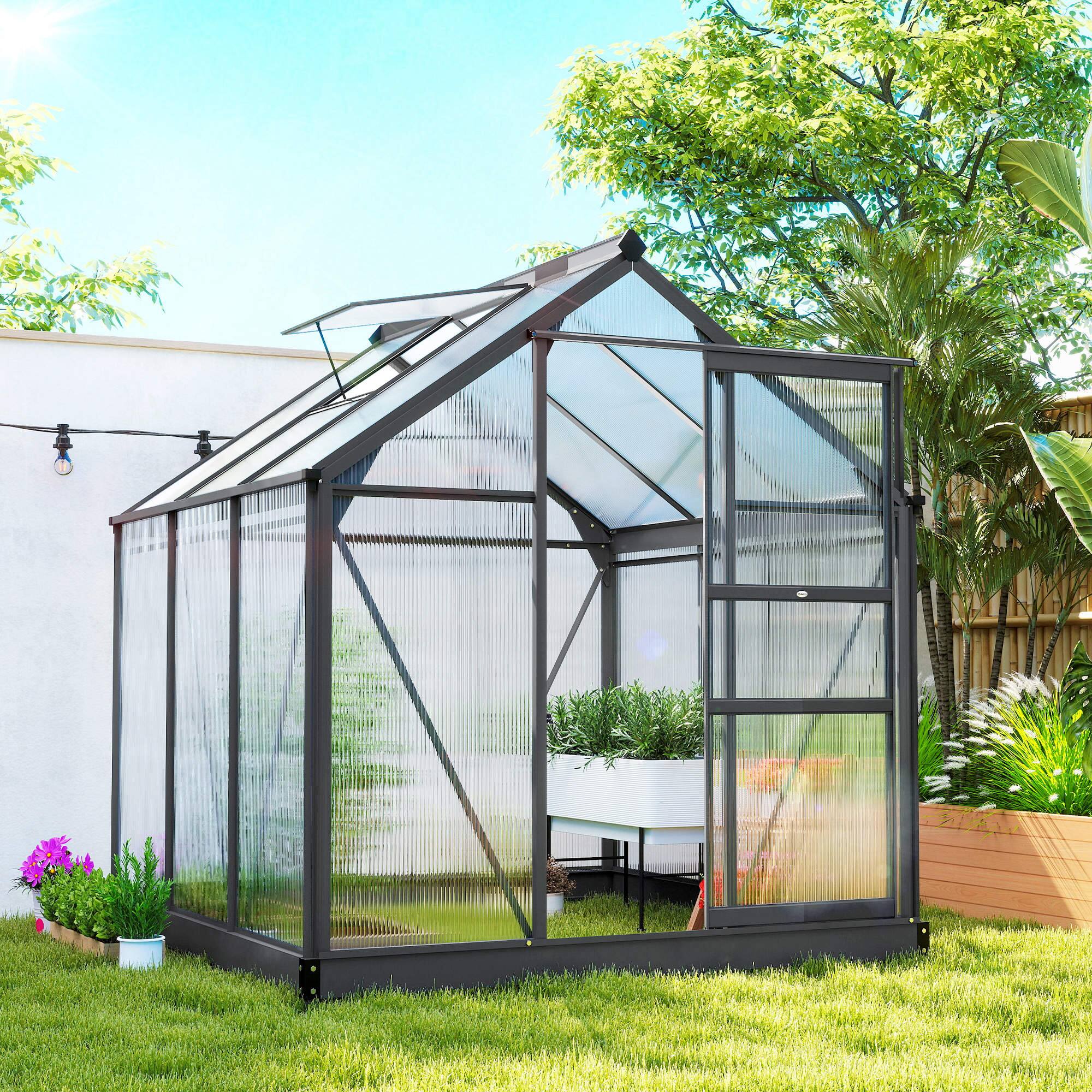 Alt View 1. Outsunny - Polycarbonate Greenhouse, Heavy Duty Outdoor Aluminum Walk-in Green House Kit Vent Door.