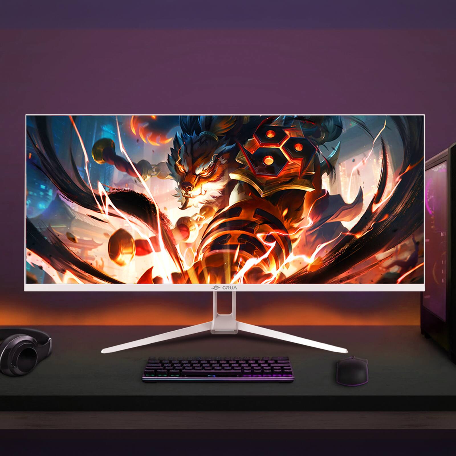 Back. CRUA - 34" WQHD 165Hz Utrawide Gaming Monitor,3440x1440 21:9 IPS Gaming Monitor,Build-in Speakers,120% sRGB,AMD FreeSync,HDMI & - White.