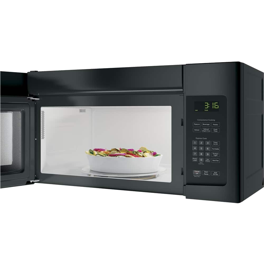 Angle. GE - 1.6 Cu. Ft. Over-the-Range Microwave - Black.