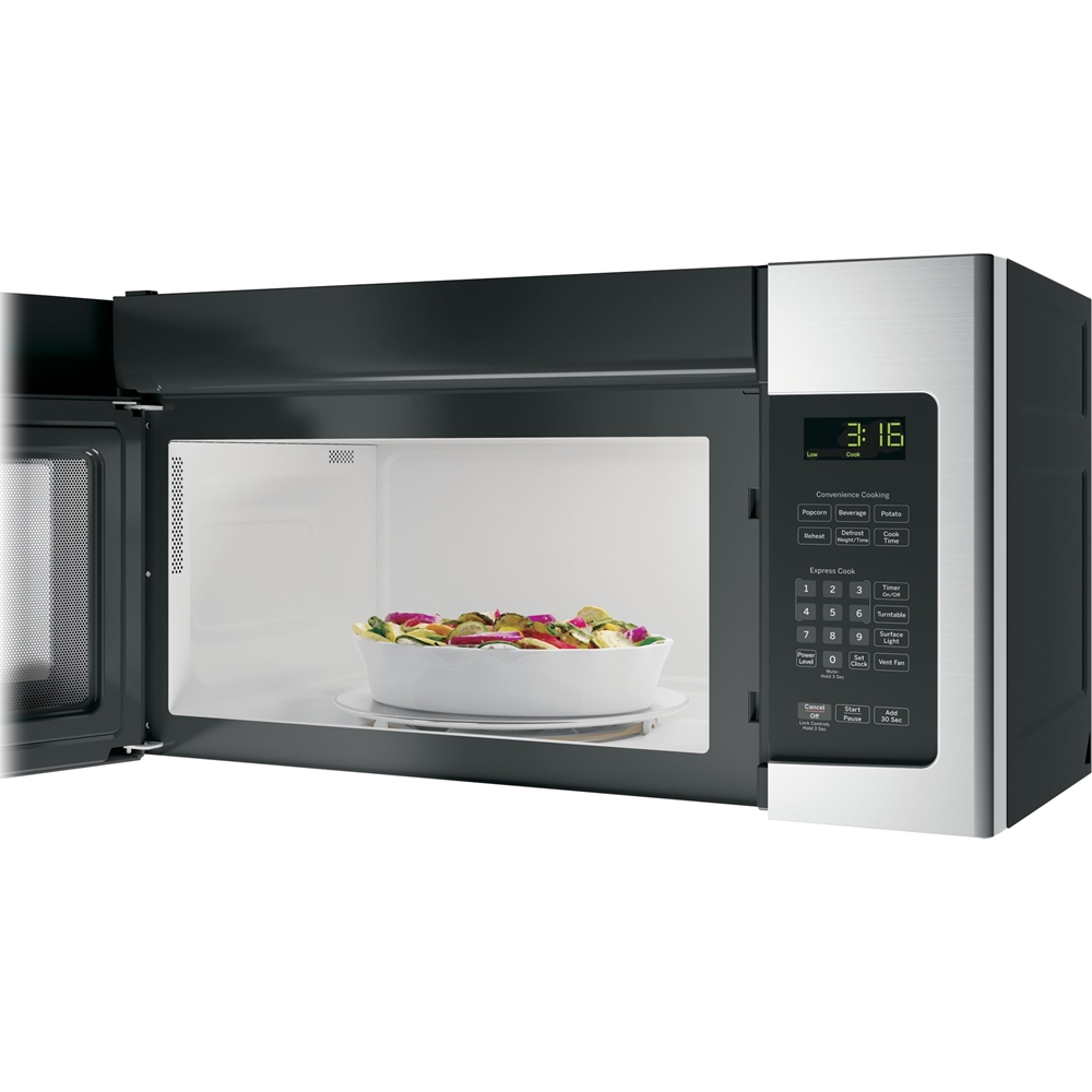 Angle View: GE - 1.9 Cu. Ft. Over-the-Range Microwave - Black stainless steel