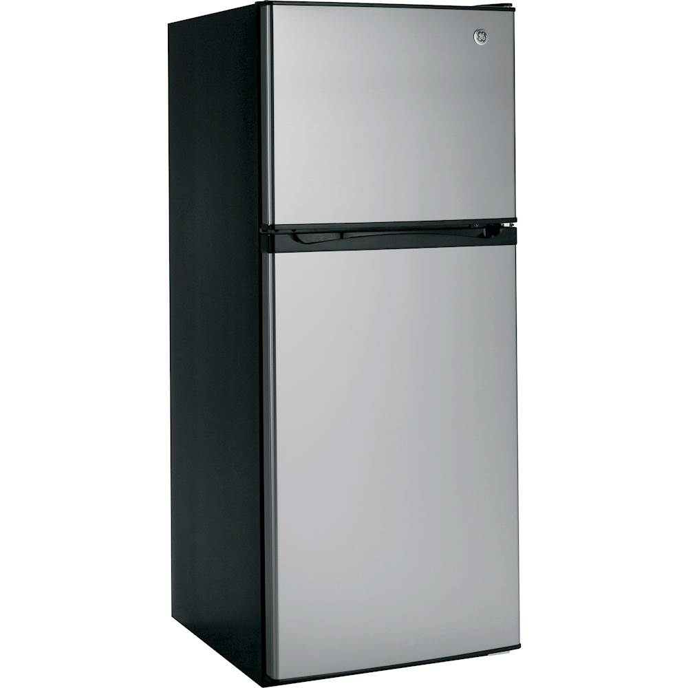 Angle View: GE - 11.6 Cu. Ft. Top-Freezer Refrigerator - Stainless steel